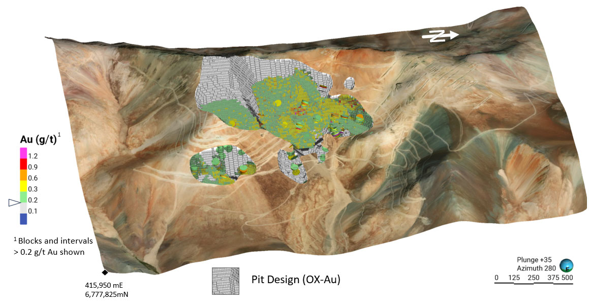 Figure 4: Valeriano Au-Ox Epithermal Resource – Isometric View looking W